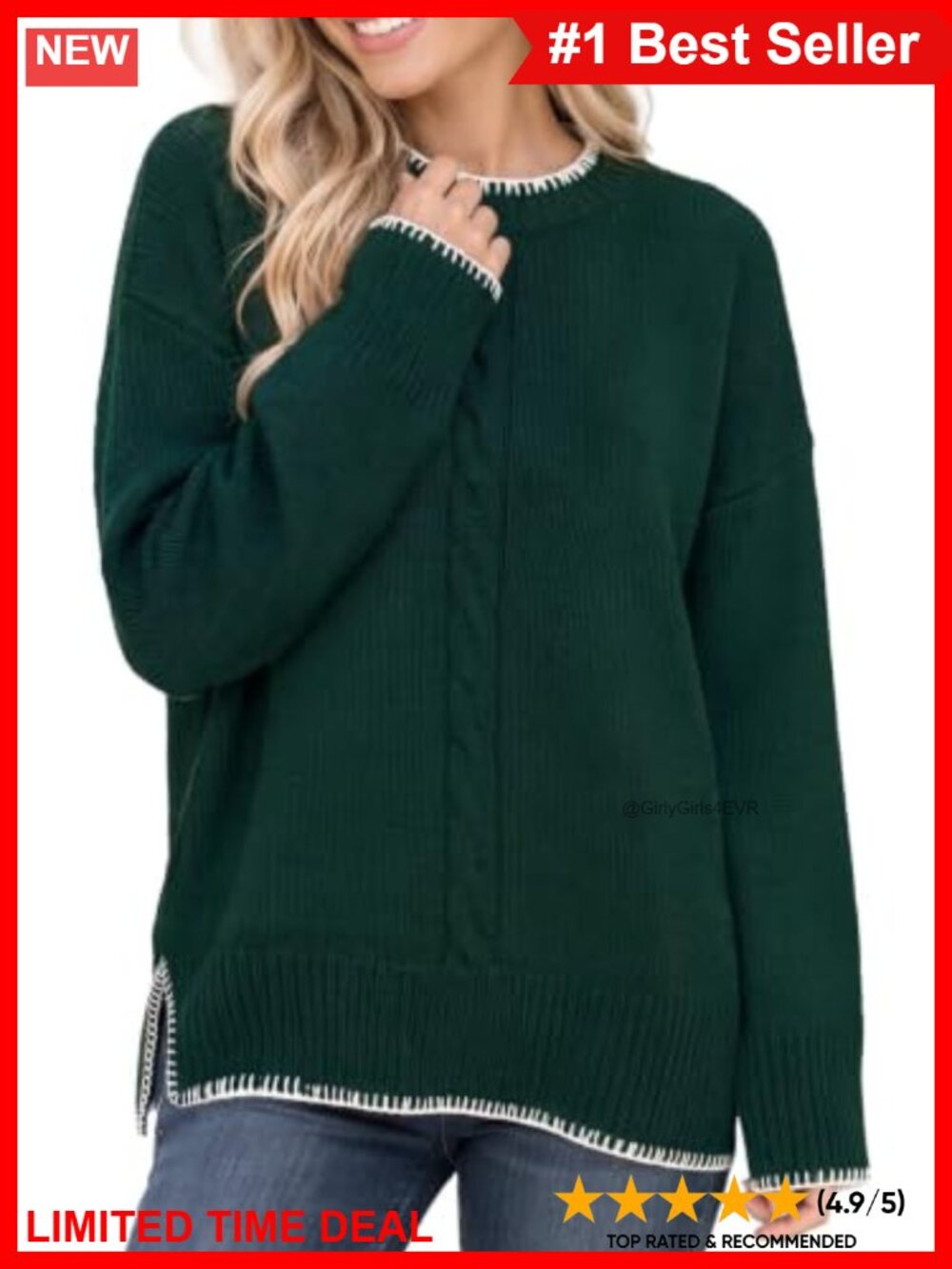 Womens Cable Knit Sweater Crew Neck Oversized Tunic Pullover